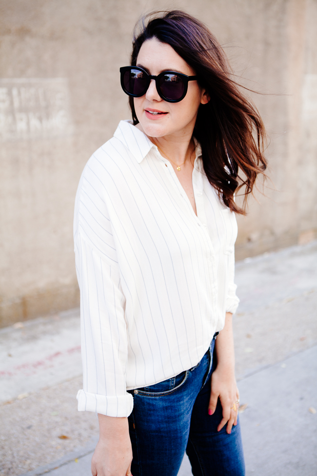 Cropped flares and oversized button down from Kendi Everyday.