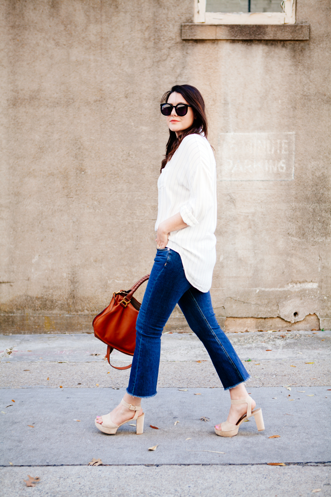 Cropped flares and oversized button down from Kendi Everyday.