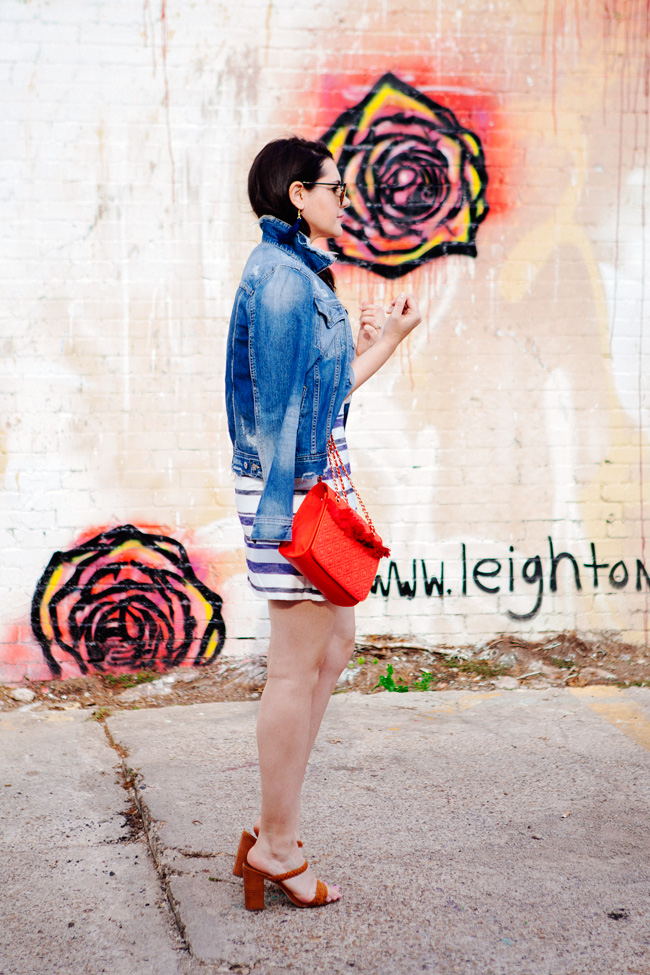 Loft striped skirt and white tee featured on Kendi Everyday.
