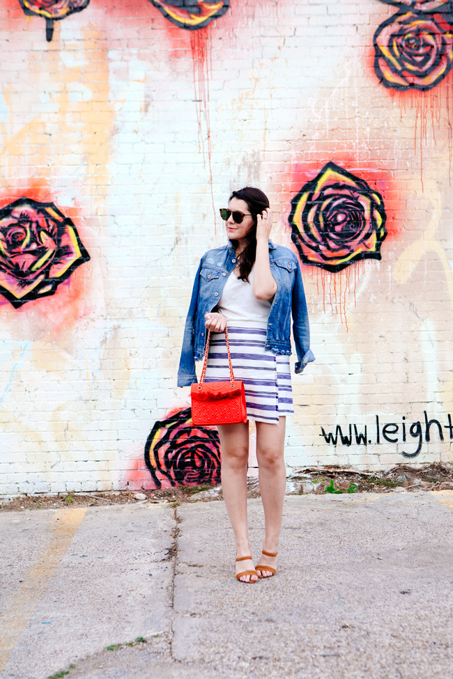 Loft striped skirt and white tee featured on Kendi Everyday.