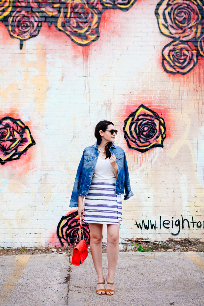 Loft striped skirt and white tee featured on Kendi Everyday.