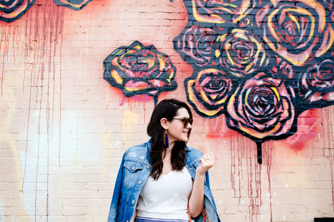 Loft striped skirt and white tee featured on Kendi Everyday.