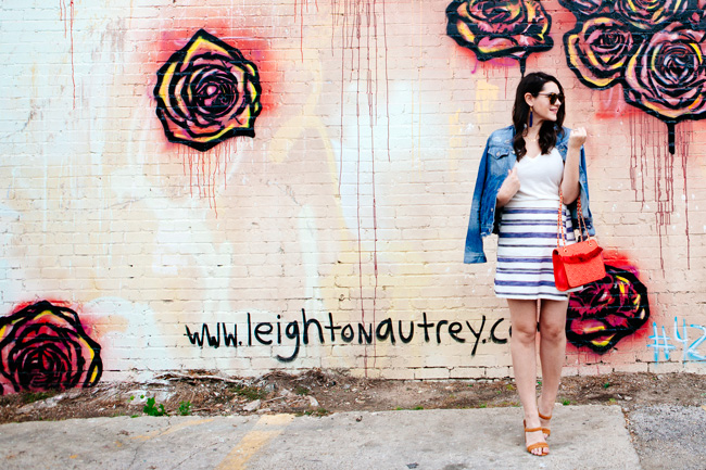 Loft striped skirt and white tee featured on Kendi Everyday.