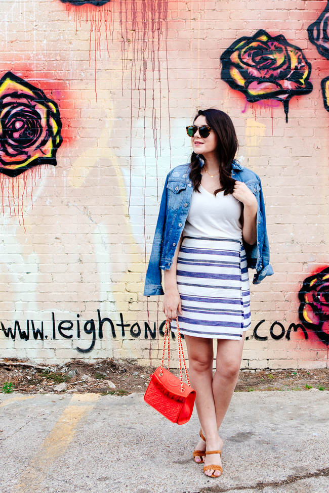 Loft striped skirt and white tee featured on Kendi Everyday.