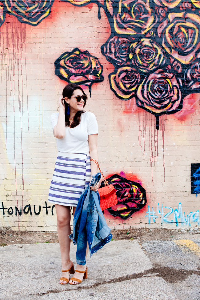 Loft striped skirt and white tee featured on Kendi Everyday.