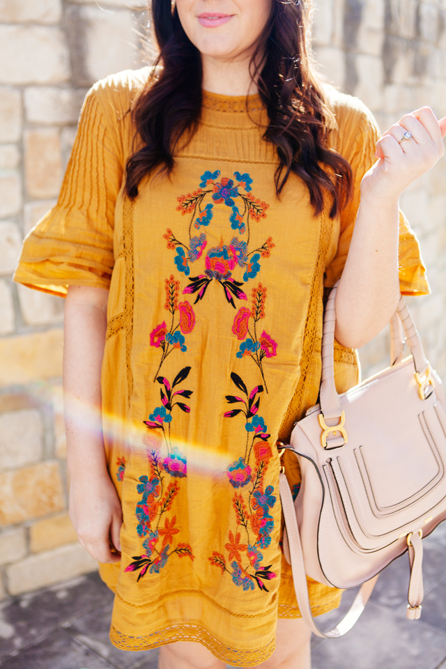Free People Embroidered Dress with Marc Fisher Espadrilles. Maternity Style at 17 weeks. 